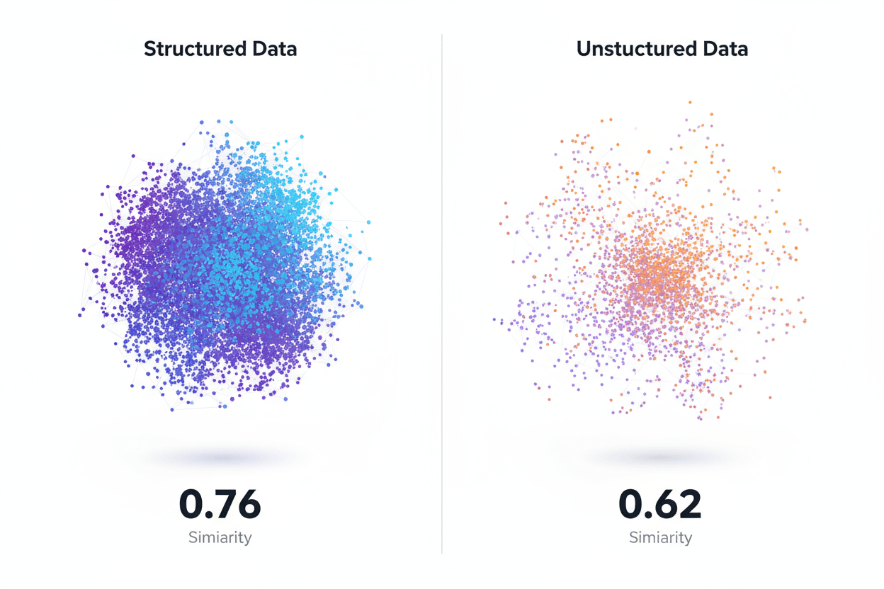 Vector embeddings visualization showing query-content similarity distribution