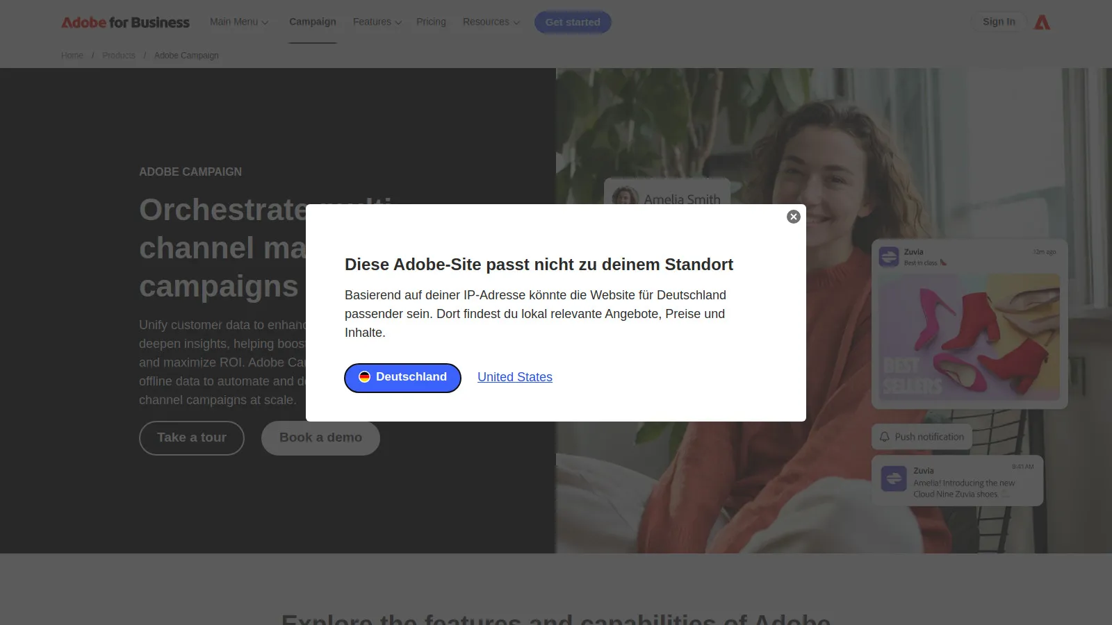 Adobe Campaign workflow designer showing omnichannel campaign orchestration