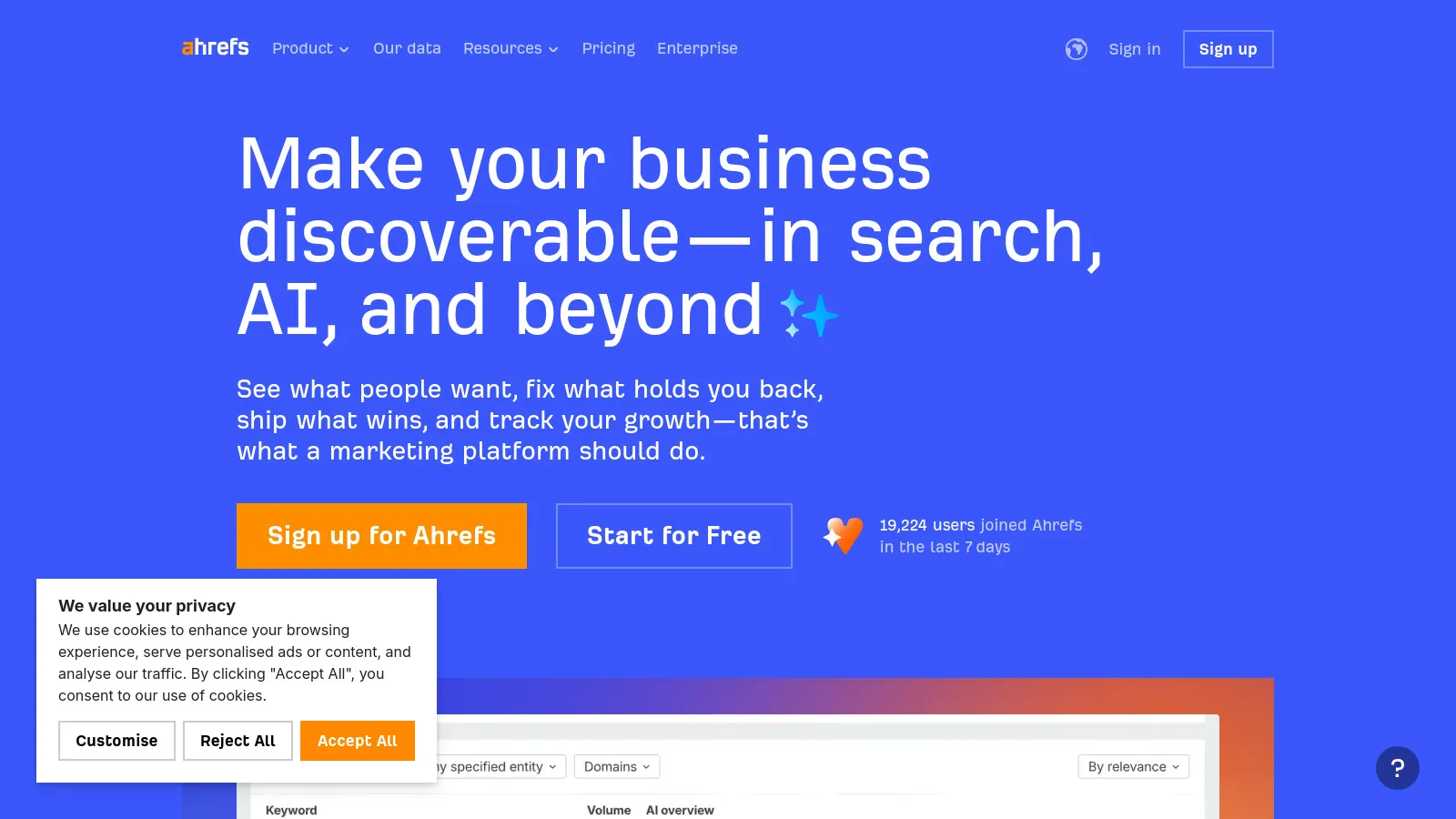 Ahrefs Alerts dashboard showing real-time new and lost backlink notifications