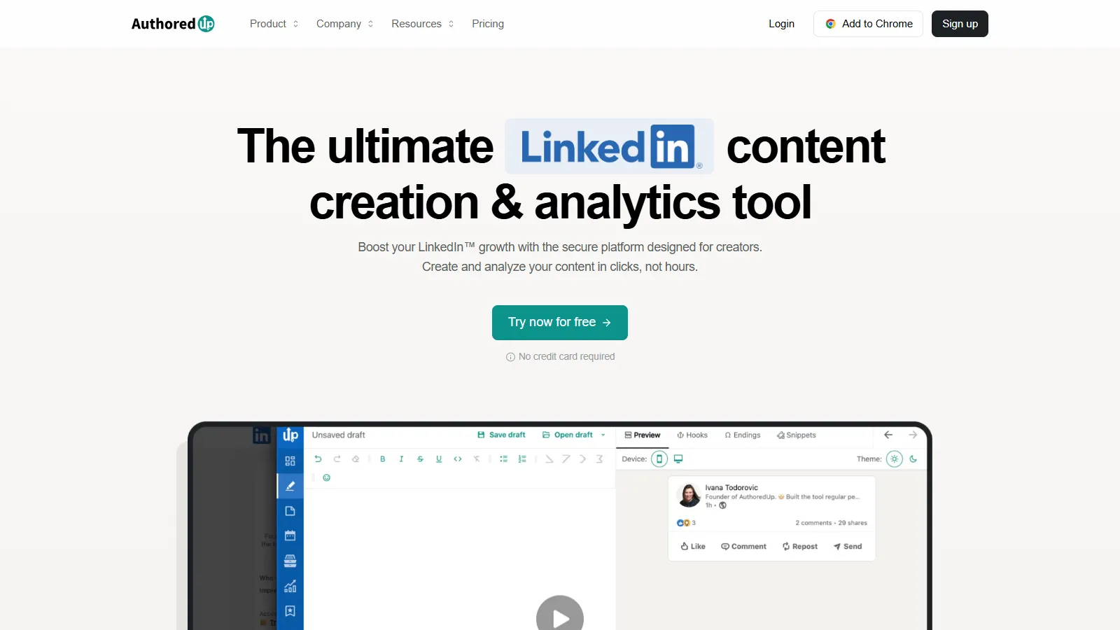 AuthoredUp post editor with formatting and preview