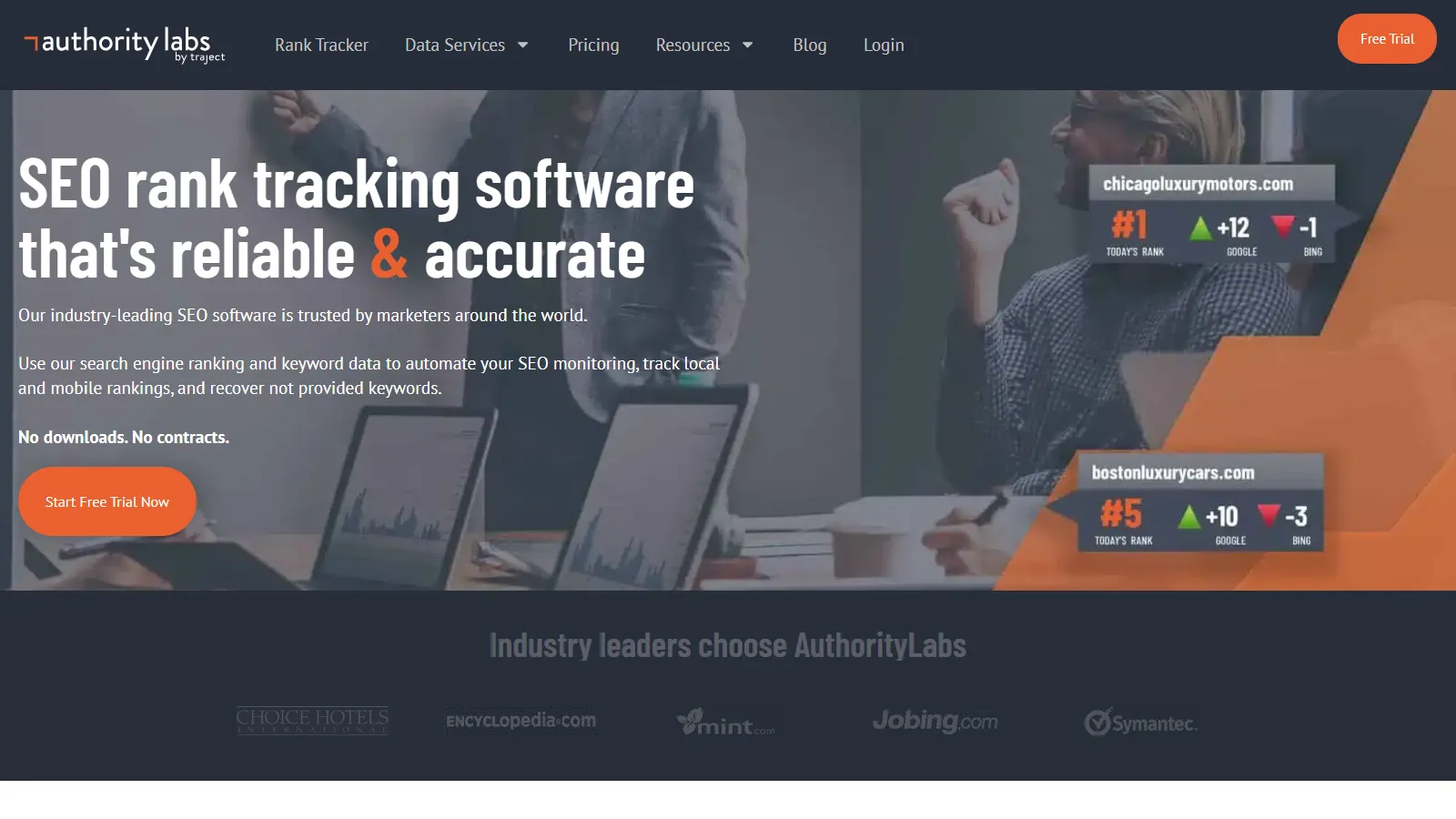 Authority Labs homepage showing agency rank tracking features