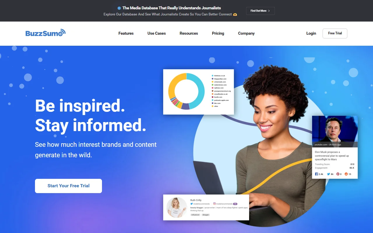 BuzzSumo homepage showing content-based link building features