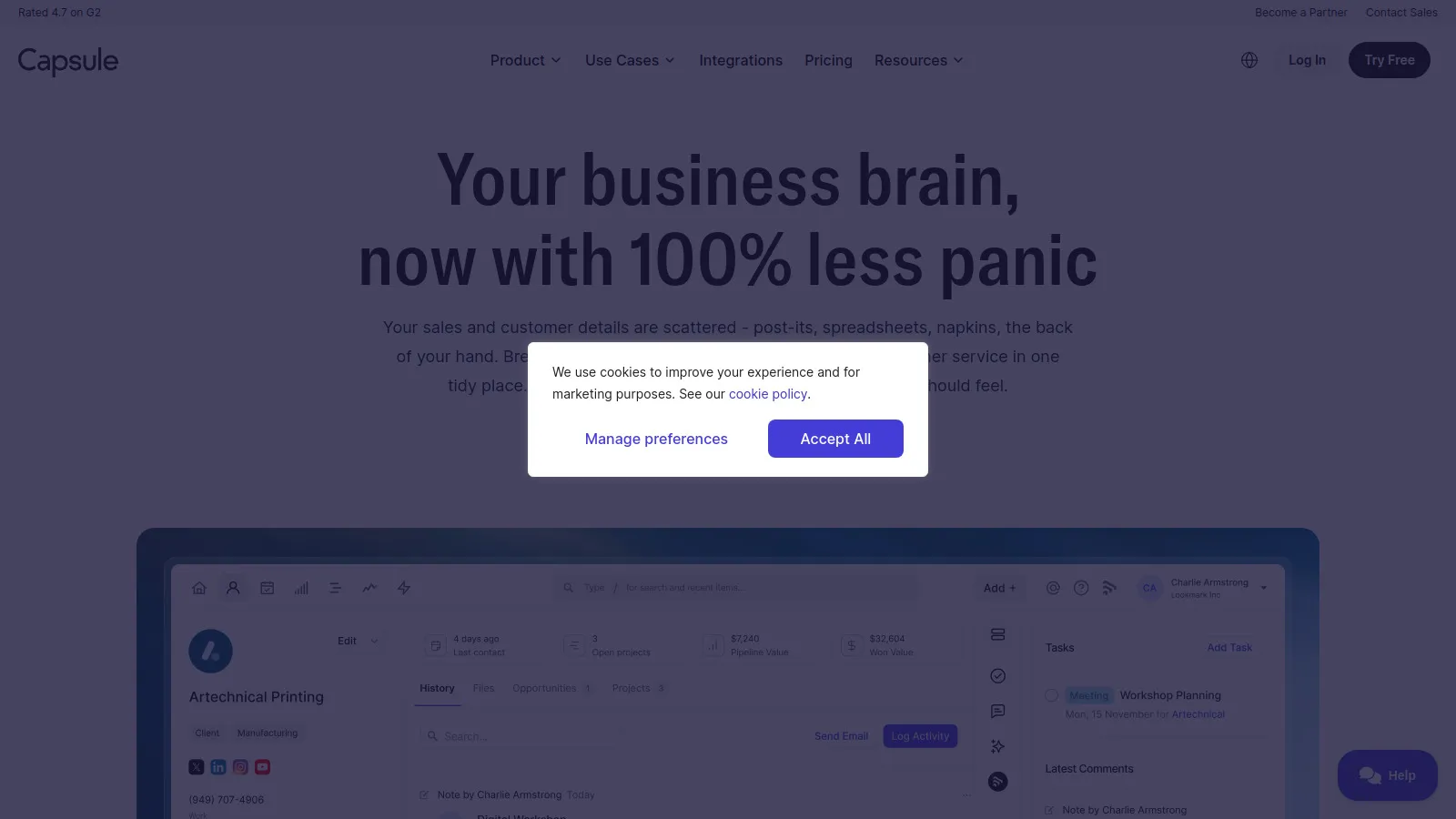 Capsule CRM clean interface showing contact management and opportunity pipeline