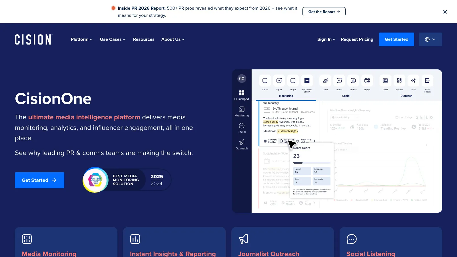Cision enterprise dashboard showing global media database and distribution