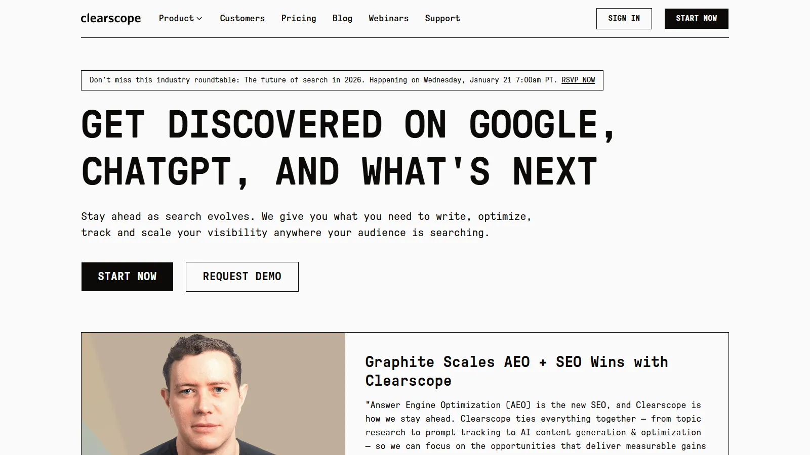 Clearscope homepage showing content grading features