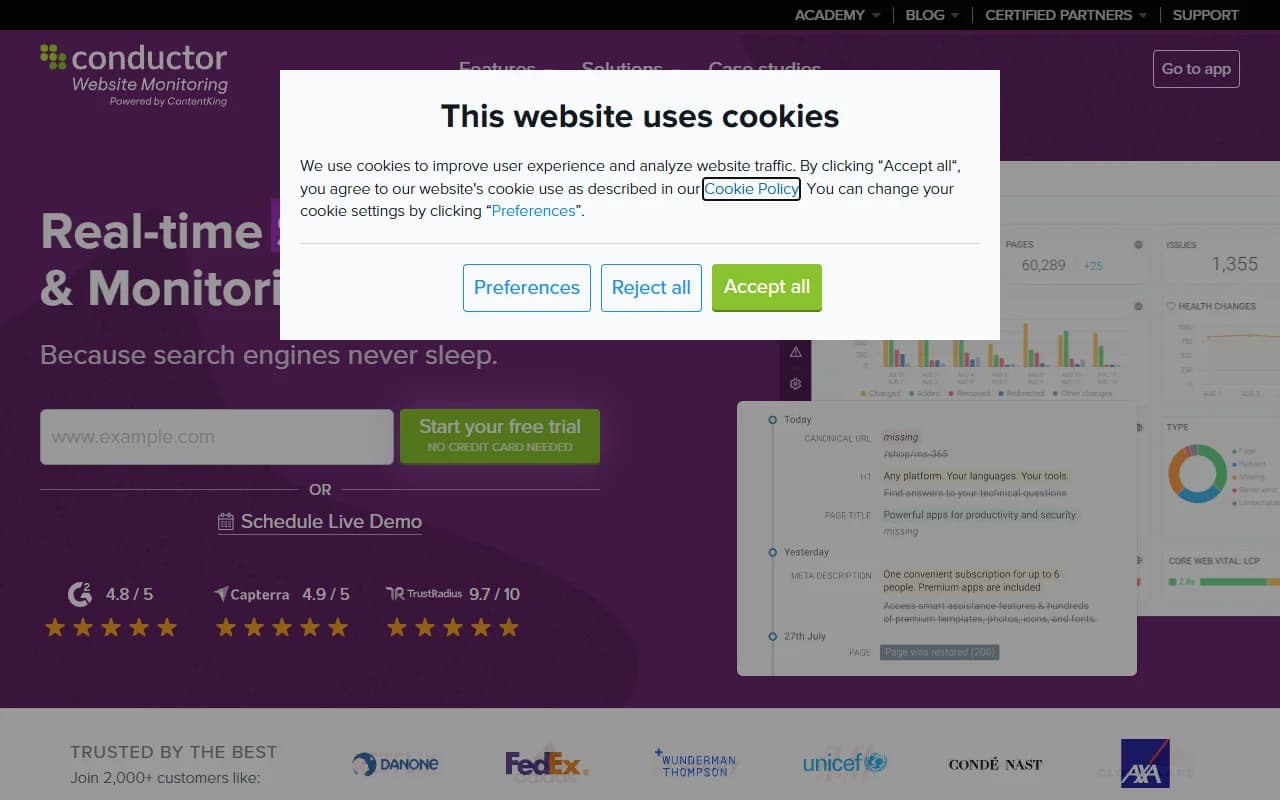ContentKing redirect monitoring