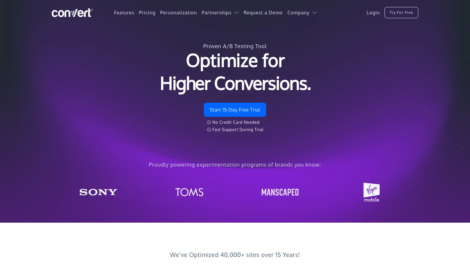 Convert A/B test setup interface