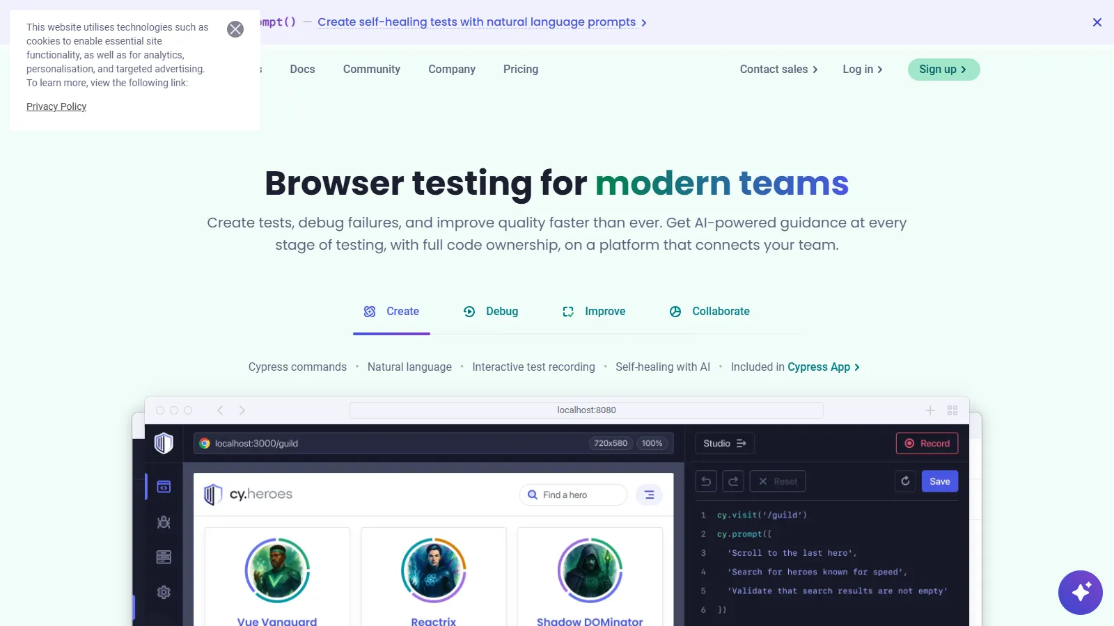 Cypress time-travel debugging
