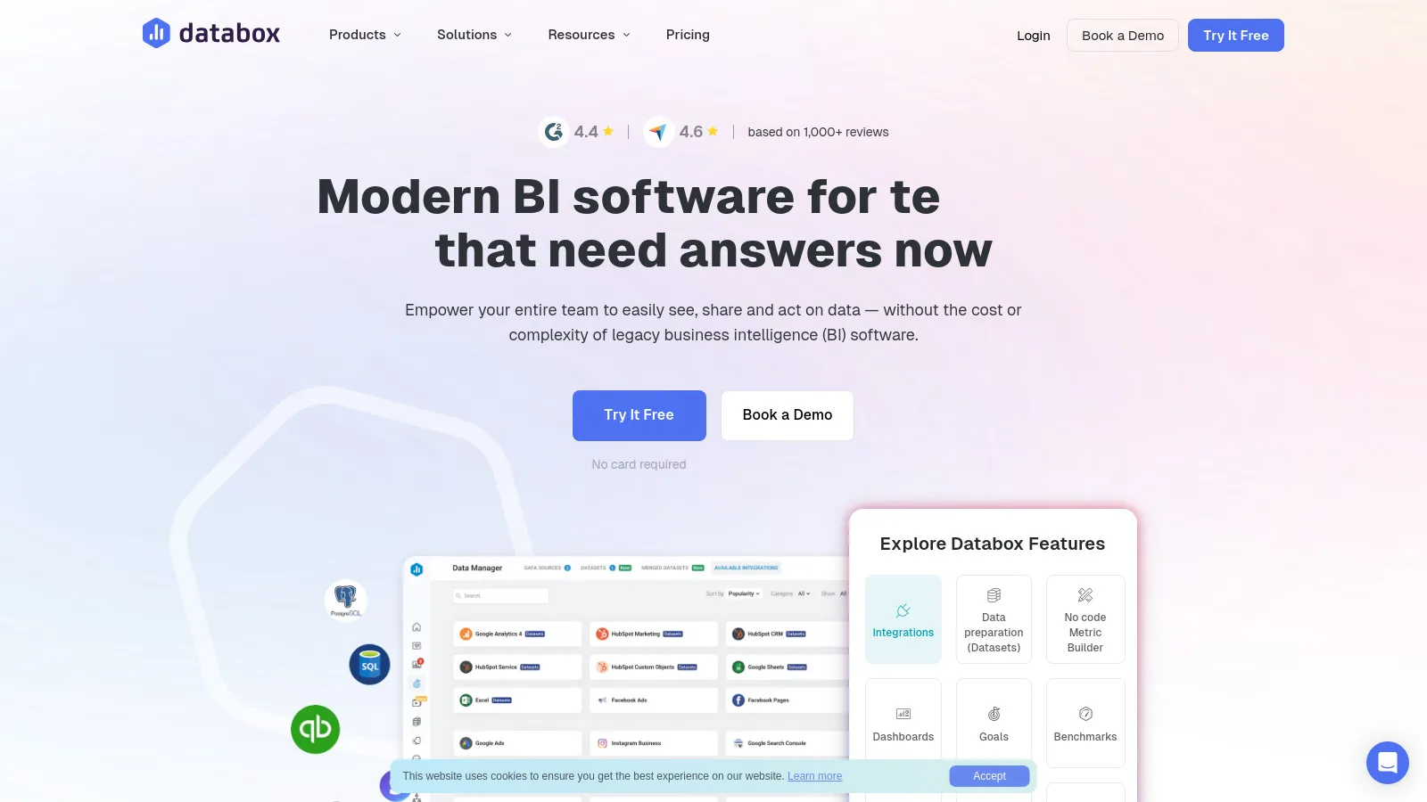 Databox real-time dashboard with mobile app showing live SEO metrics