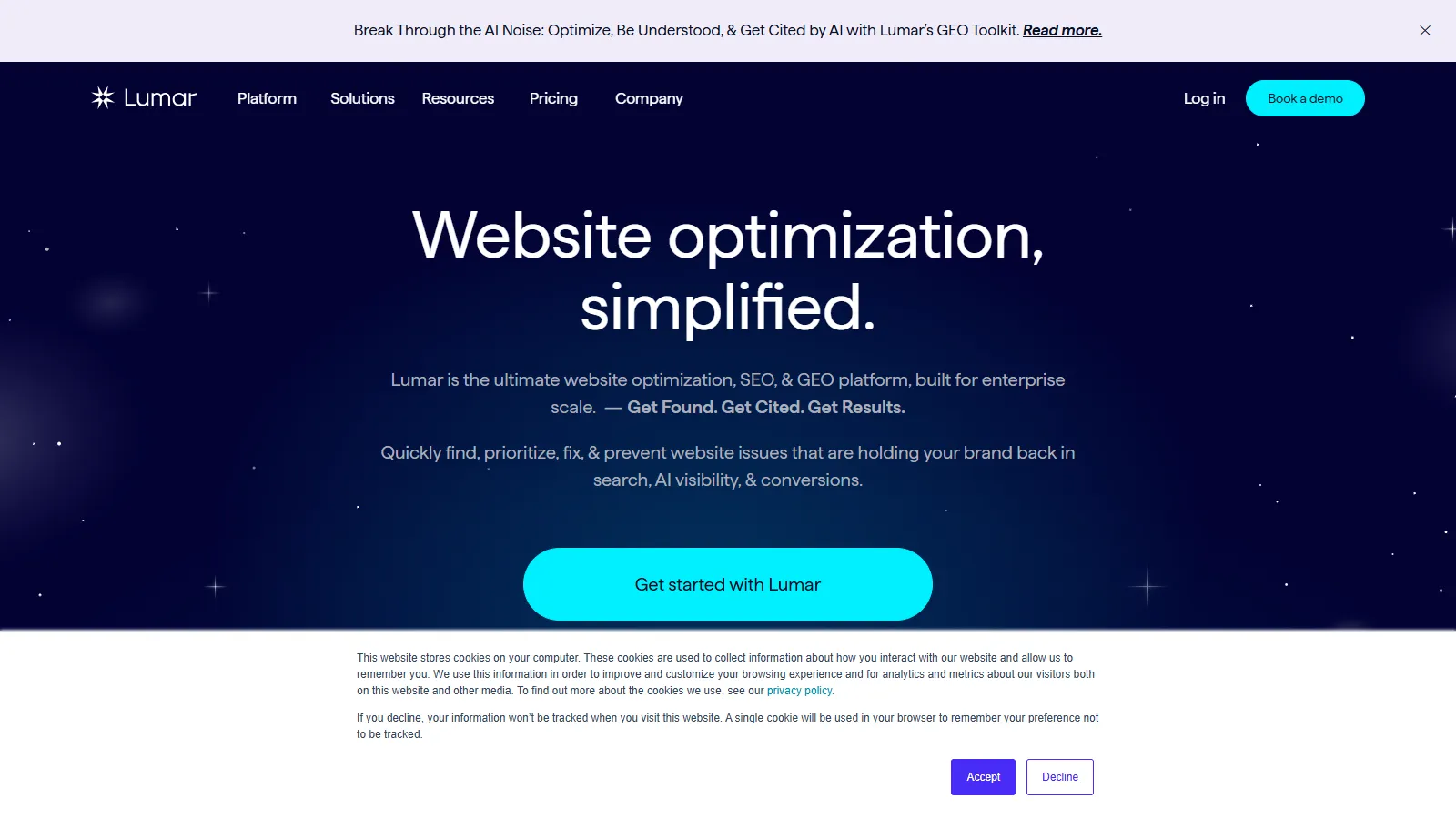 DeepCrawl (Lumar) homepage showing enterprise crawling features