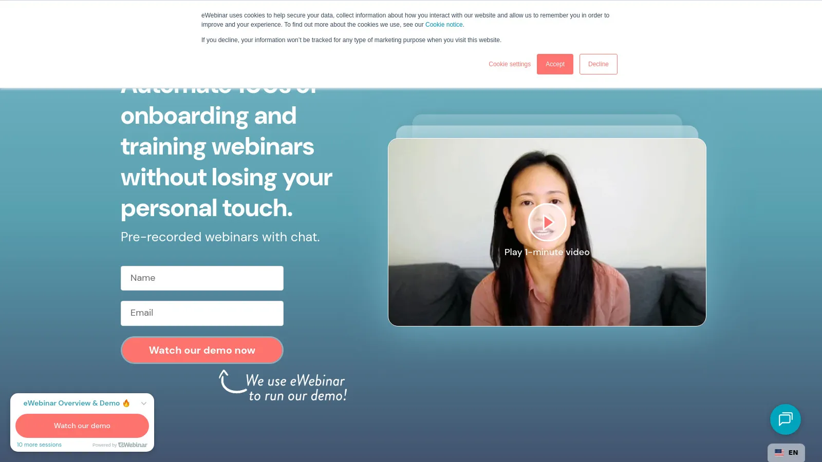 eWebinar automated webinar platform showing scheduling and chat interactions