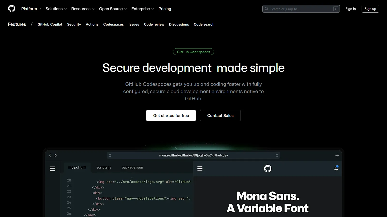 GitHub Codespaces showing VS Code in browser with GitHub repo and terminal