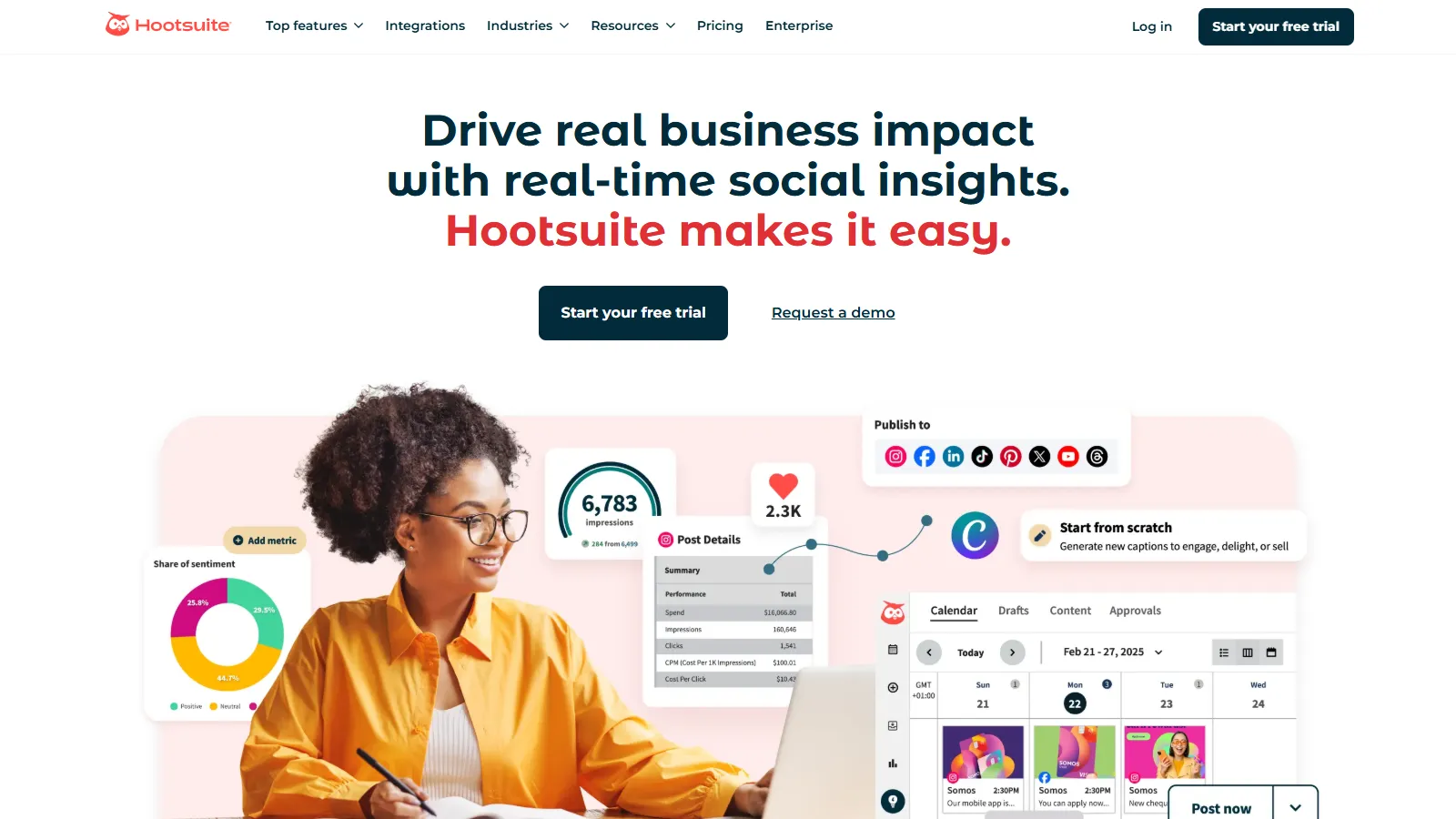 Hootsuite unified calendar showing GBP posts alongside social media content