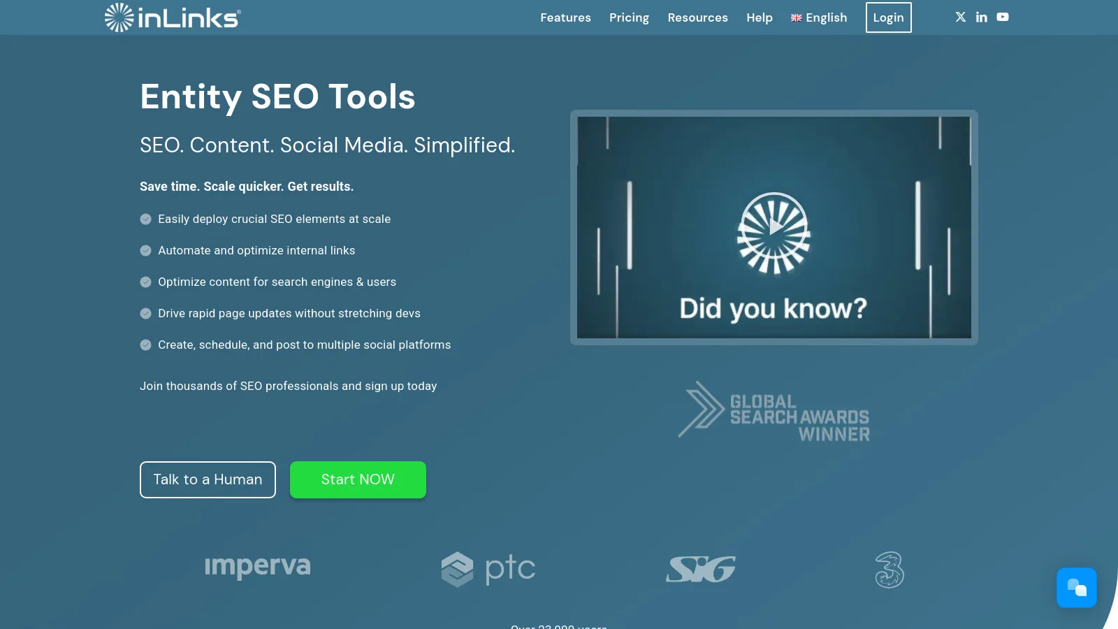 InLinks homepage showing entity-based linking features
