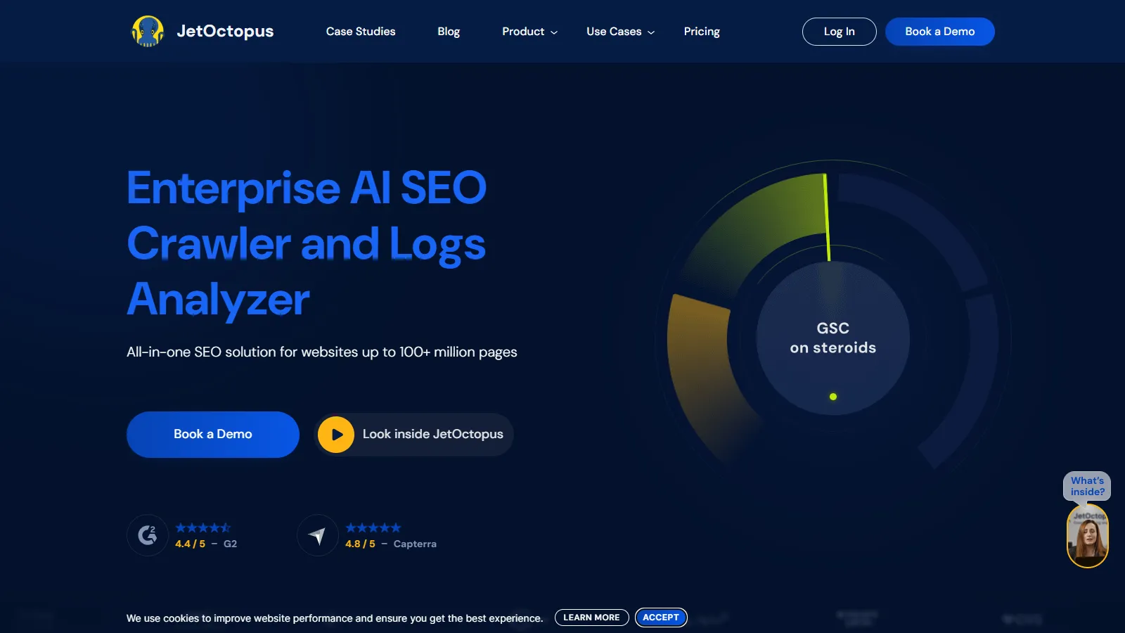 JetOctopus dashboard showing real-time Googlebot activity