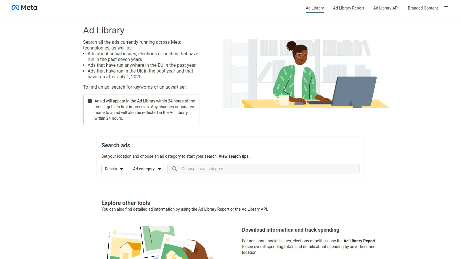 Meta Ad Library search and results