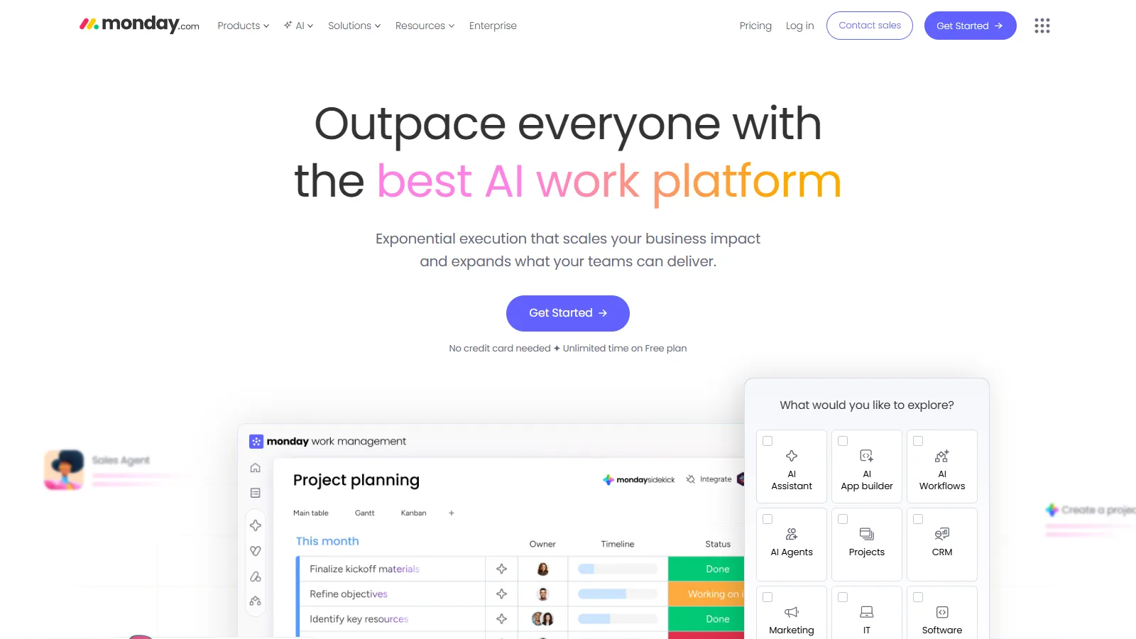 Monday.com homepage showing visual workflows features