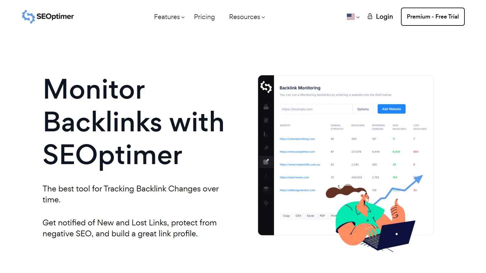 Monitor Backlinks homepage showing disavow management features