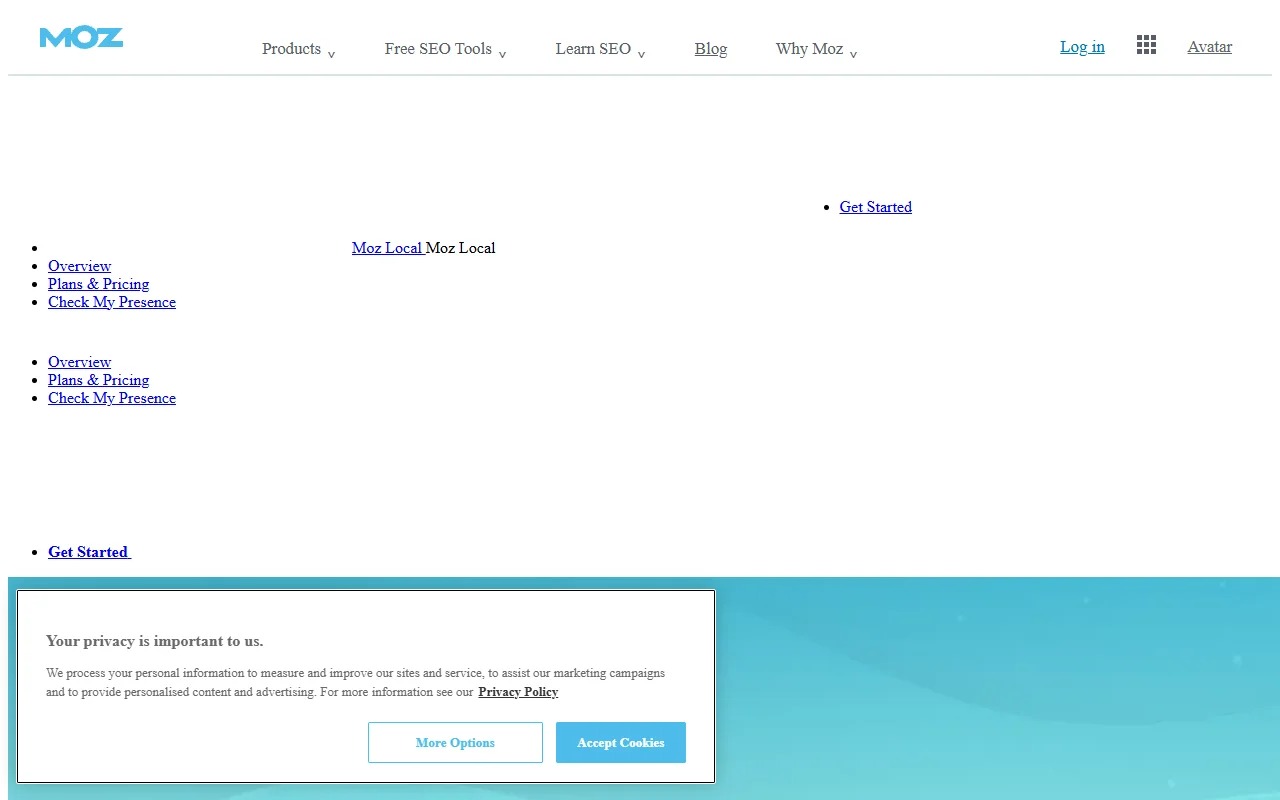 Moz Local homepage showing listing management features