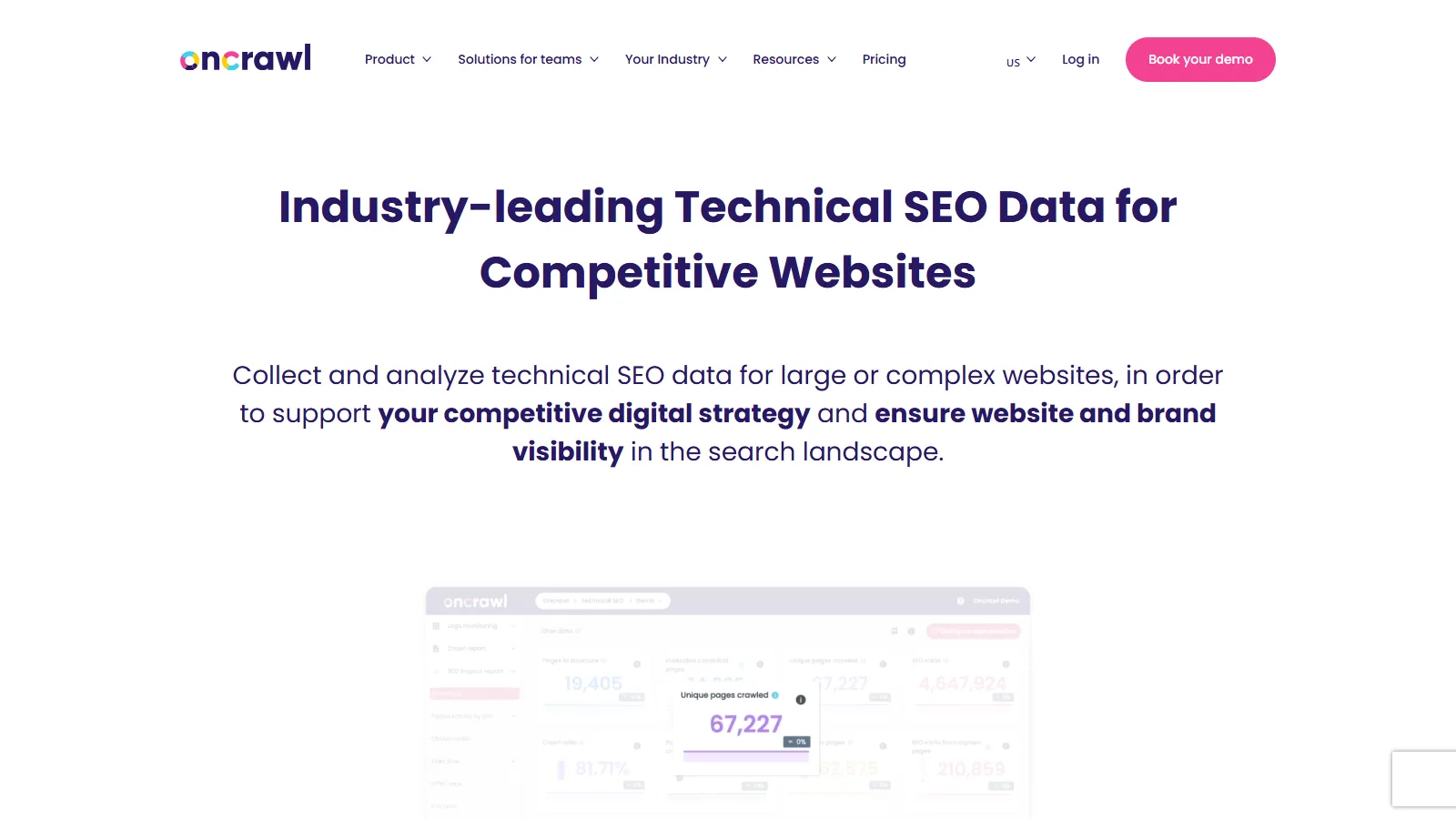 Oncrawl showing combined log and crawl analysis