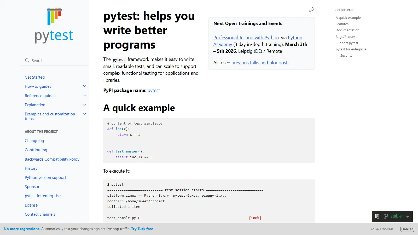 pytest test output
