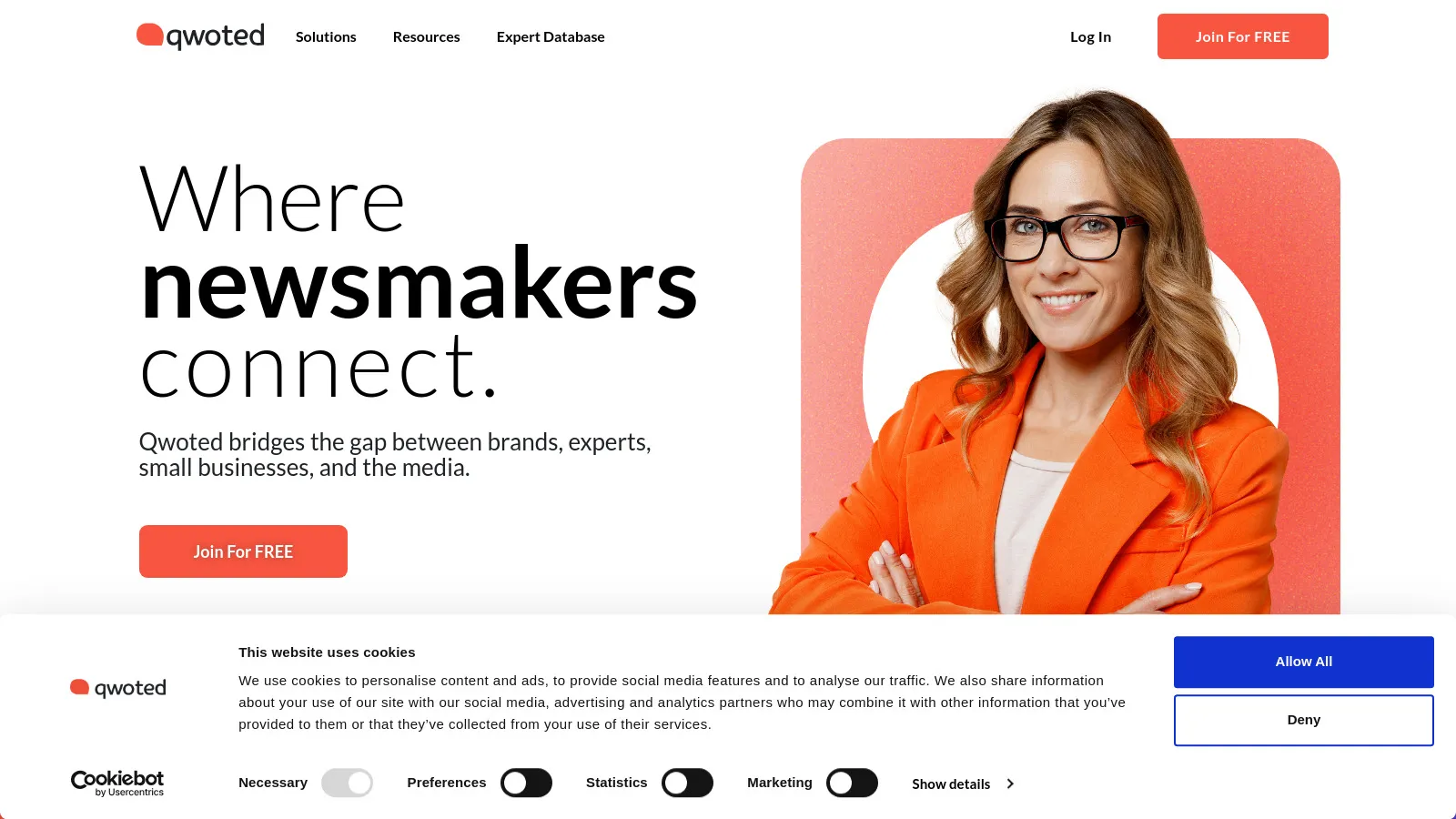 Qwoted two-way matching showing journalist article previews and expert profiles