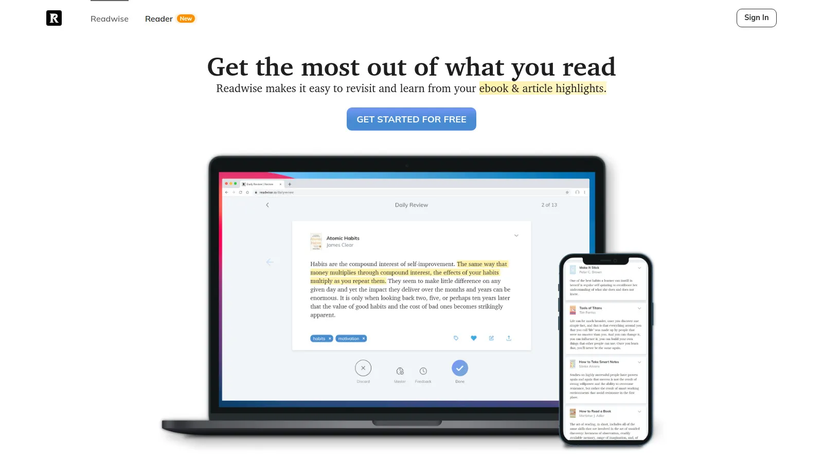 Readwise highlight sync and daily review