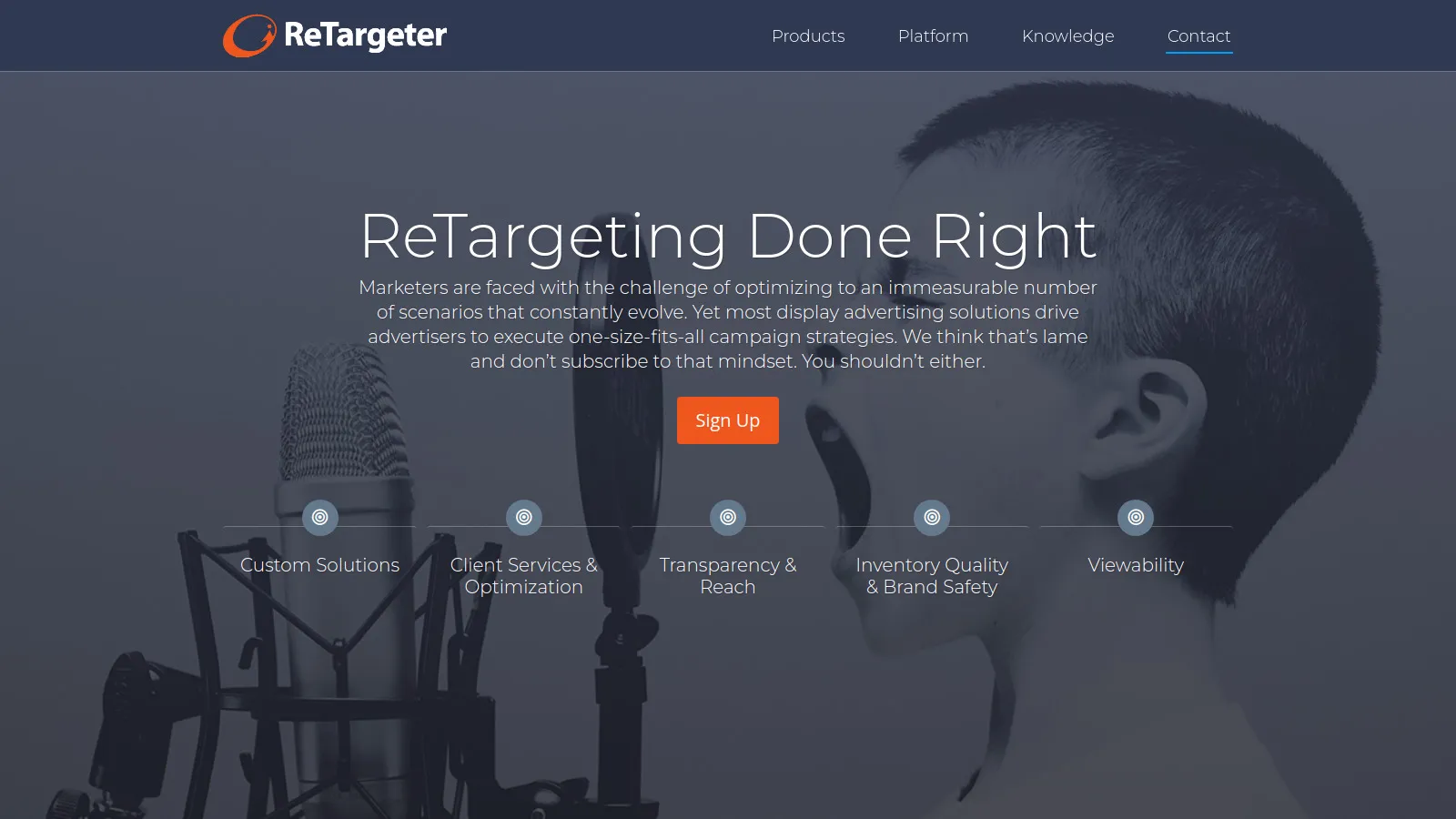 Retargeter managed service platform showing campaign performance and account management
