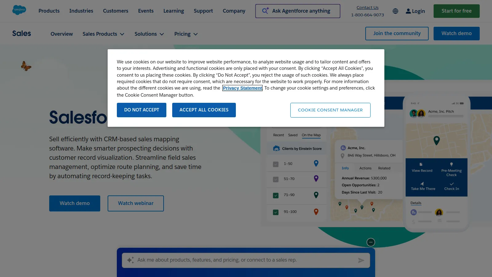 Salesforce Maps showing territory boundaries and account locations
