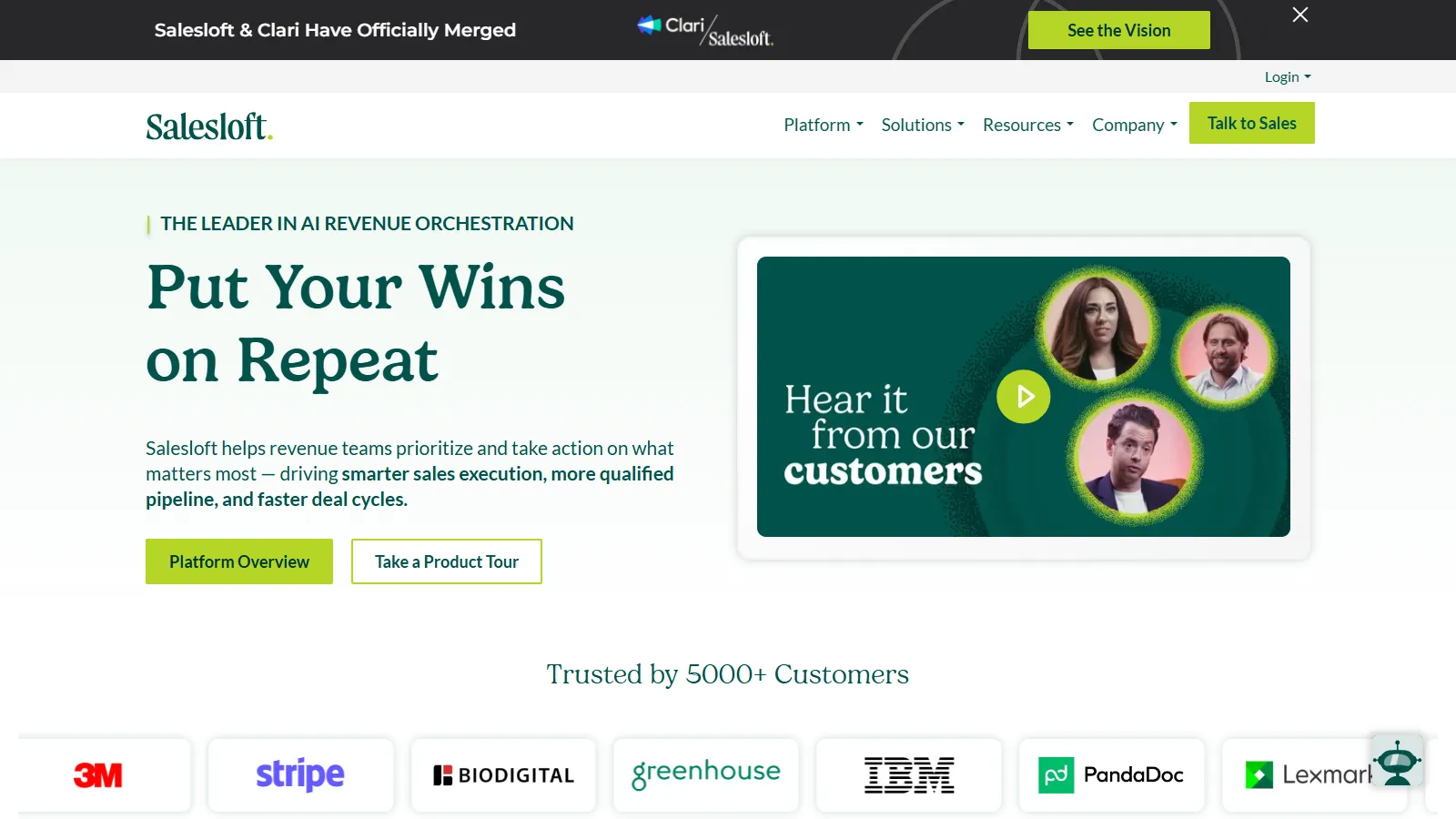 Salesloft platform showing cadence dashboard, engagement analytics, and coaching insights