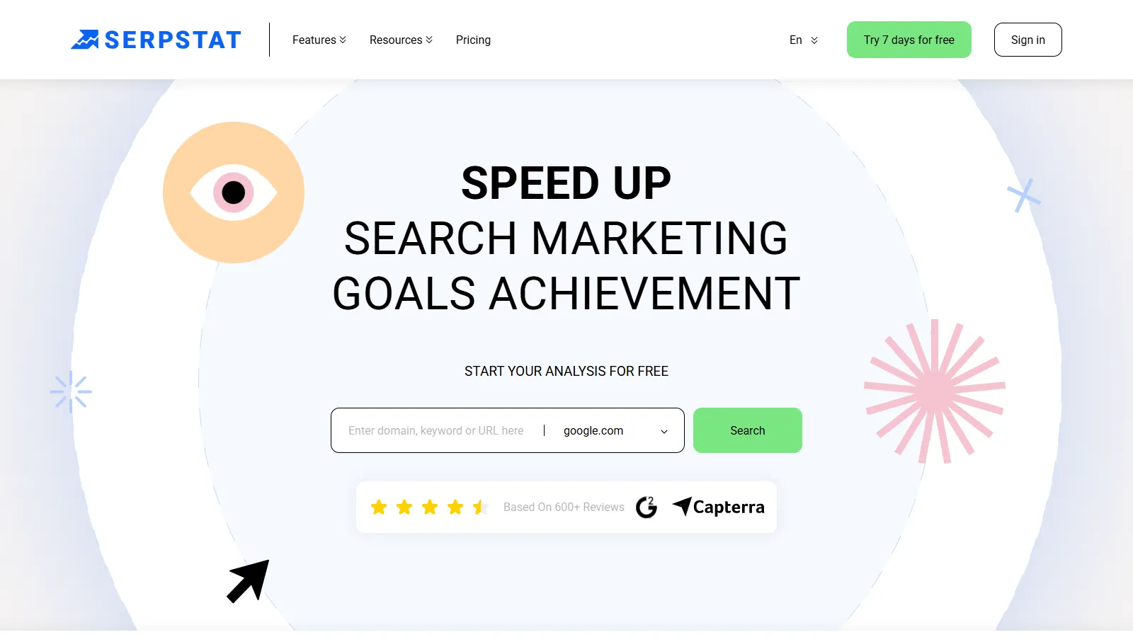 Serpstat homepage showing competitor analysis features