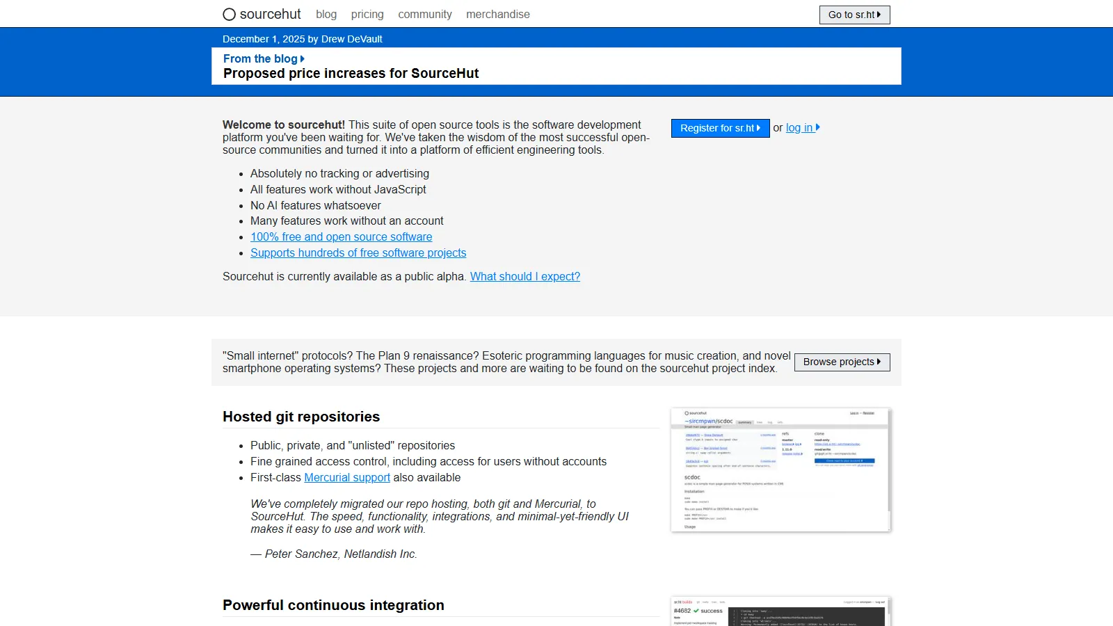 SourceHut minimal interface