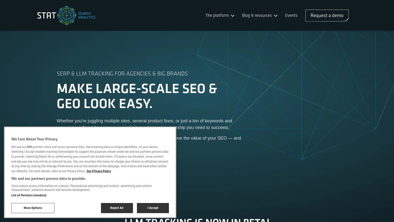 STAT enterprise SERP analytics showing massive-scale feature tracking