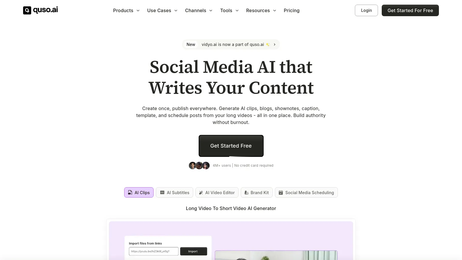 Vidyo.ai social clip generation