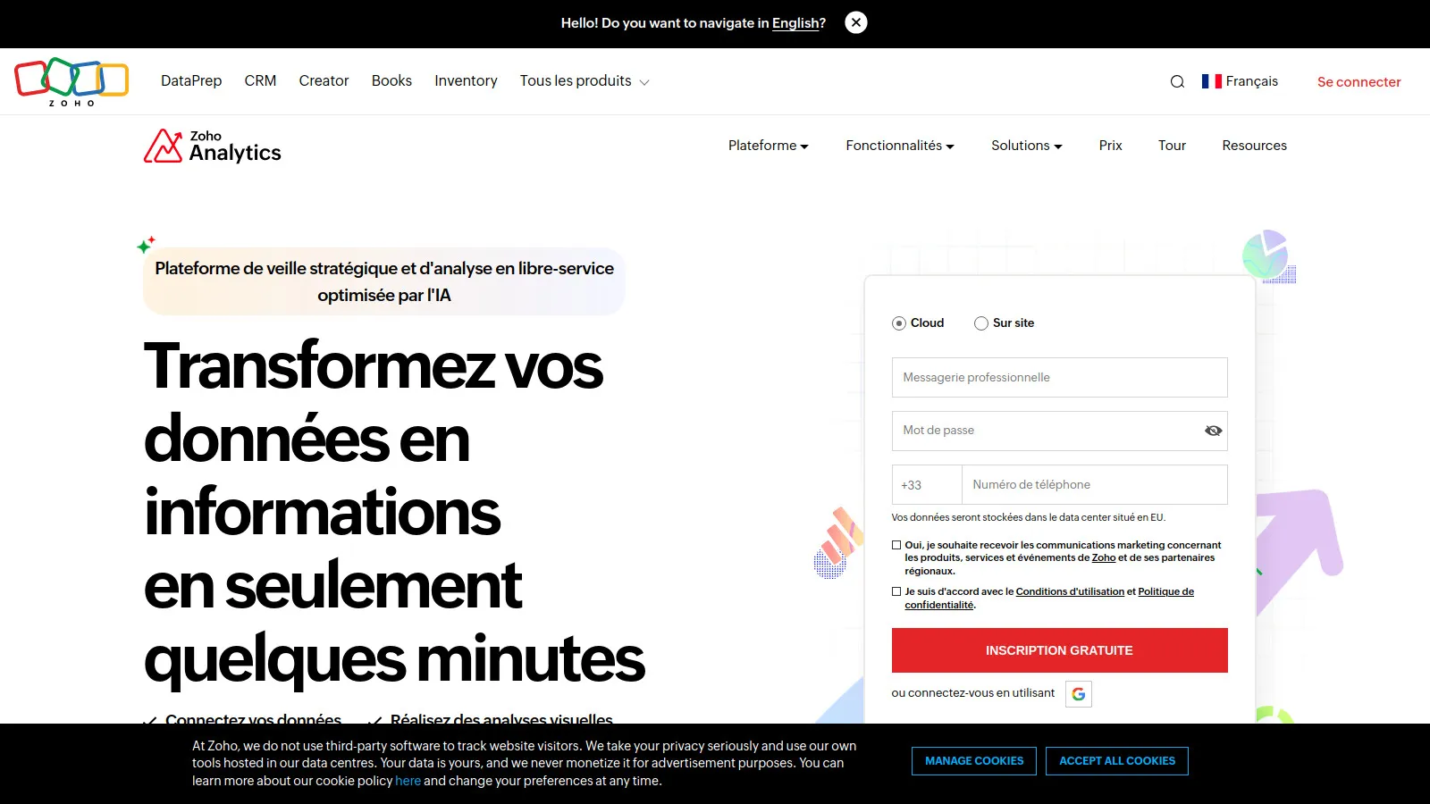 Zoho Analytics dashboard showing sales reports and AI insights
