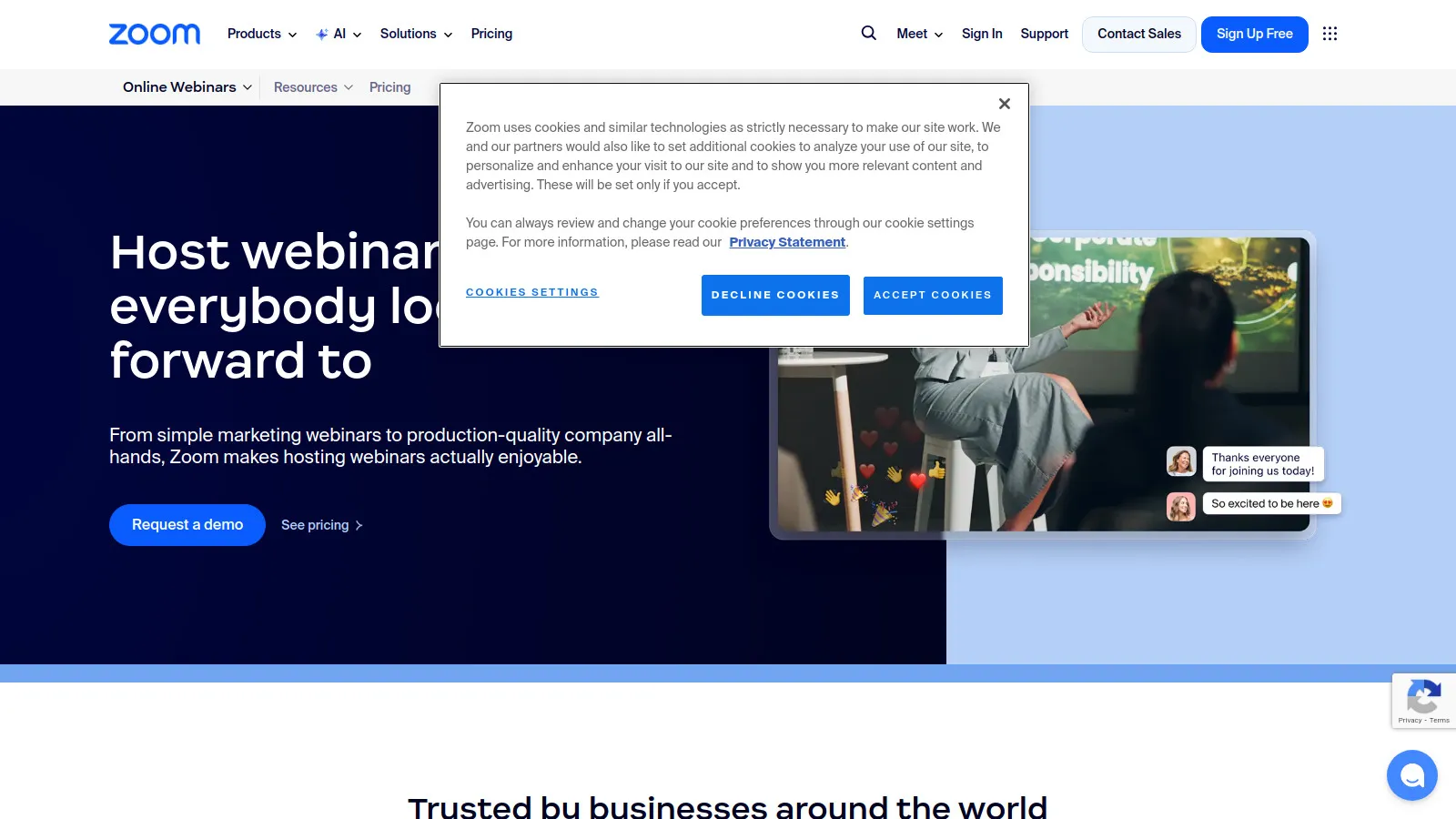 Zoom Webinars showing large-scale webinar with familiar Zoom interface